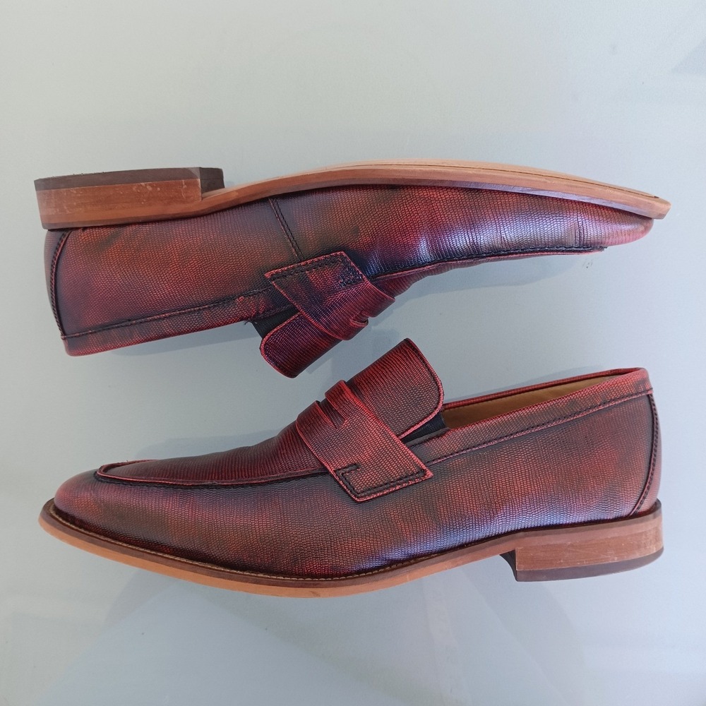 Florsheim Mens Burgundy Lizard Embossed Leather Penny Loafers 9.5 D 600 - Picture 5 of 11